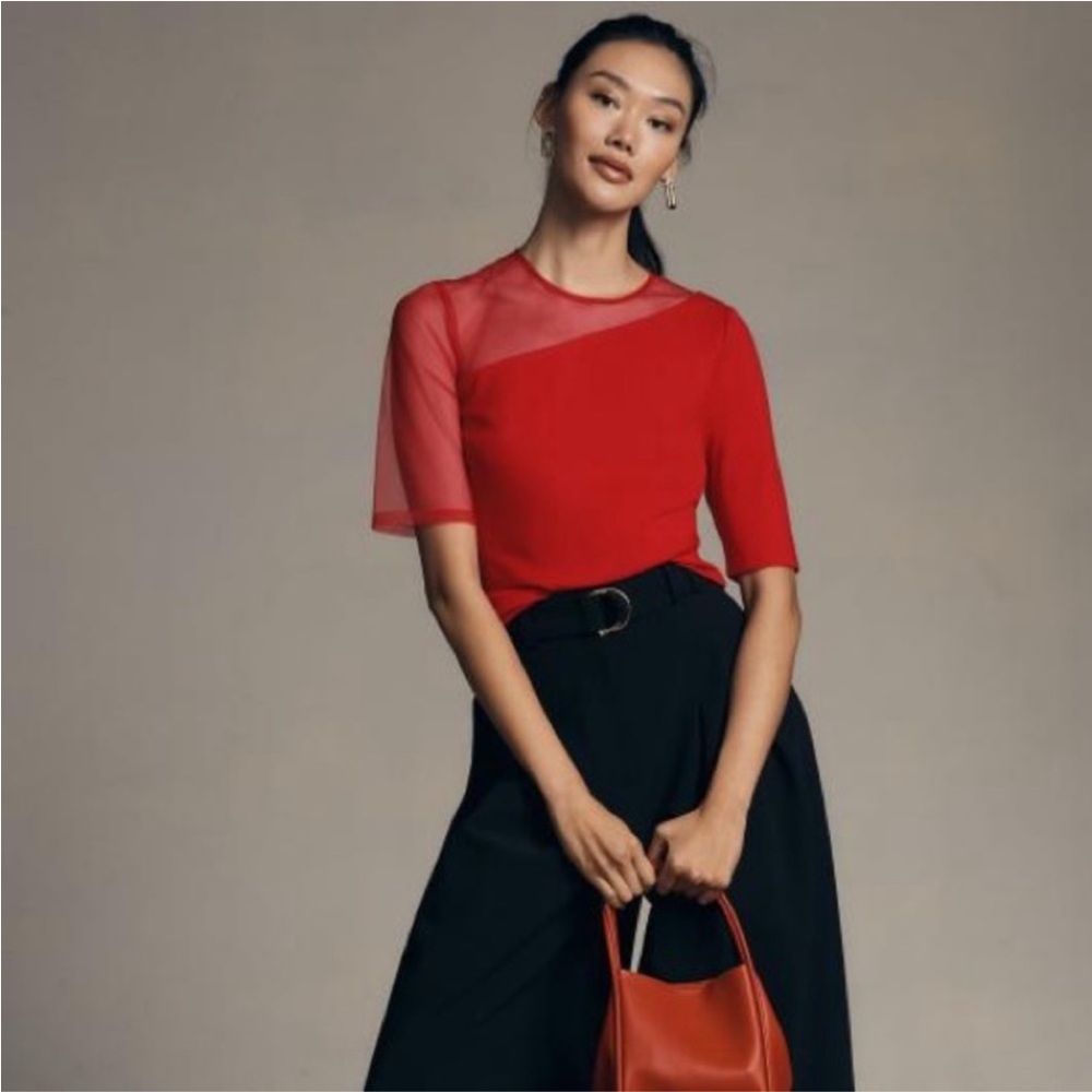 Anthropologie Sunday‎ In Brooklyn Ponte Mesh Top red Nwt